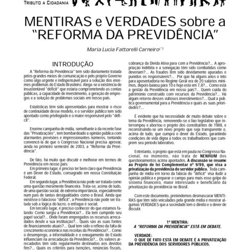 “Mentiras e Verdades sobre a Reforma da Previdência”, por Maria Lucia Fattorelli – 2003