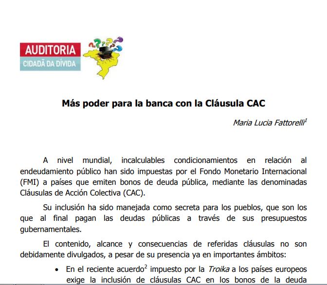 Más poder para la banca con la Clausula CAC – Maria Lucia Fattorelli