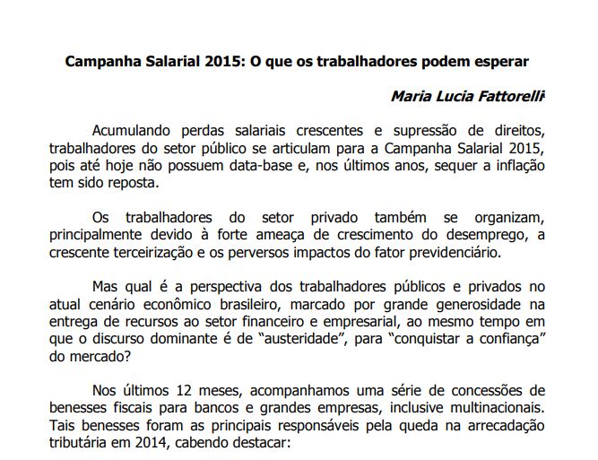 Campanha Salarial 2015: O que os trabalhadores podem esperar – Maria Lucia Fattorelli