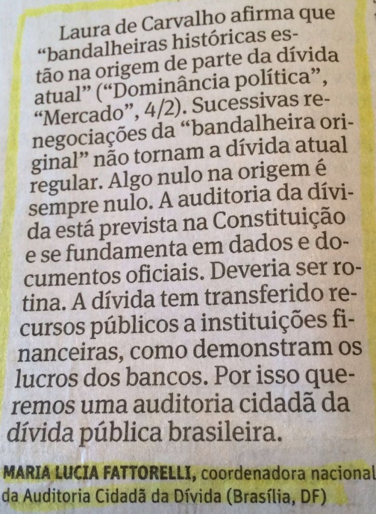Somos todos auditores, resposta a Laura de Carvalho não publicada na íntegra pela Folha de S. Paulo