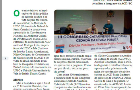 Informativo traz síntese do III Congresso Catarinense da Auditoria Cidadã da Dívida Informativo traz síntese do III Congresso Catarinense da Auditoria Cidadã da Dívida
