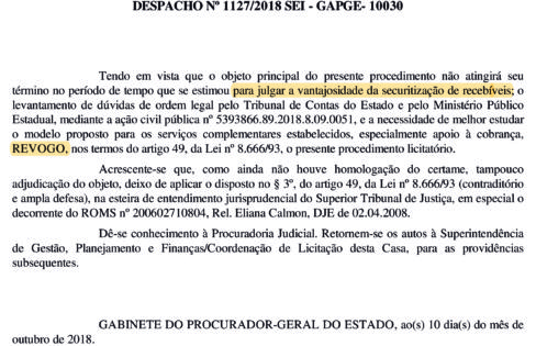 Interrompida a implantação do esquema de Securitização de Créditos em Goiás Interrompida a implantação do esquema de Securitização de Créditos em Goiás