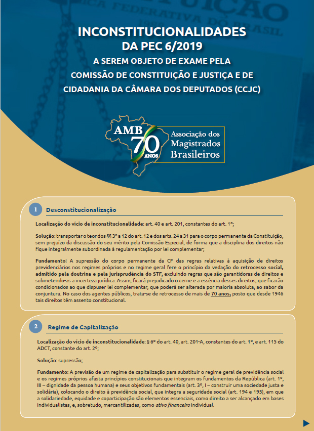 Documentos elaborados pela AMB analisam inconstitucionalidade e retrocessos da PEC 06/2019