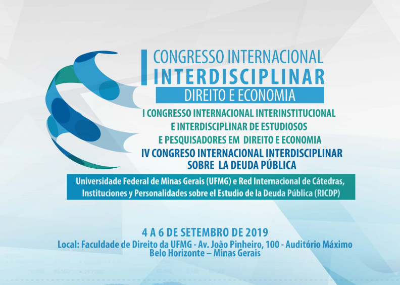 Auditoria Cidadã participará do I Congresso Internacional Interdisciplinar “Direito e Economia”, na UFMG, em setembro/2019