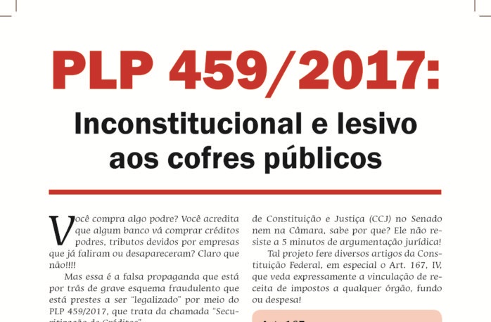 PLP 459/2017: Inconstitucional e lesivo aos cofres públicos