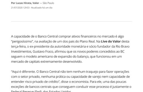 Não é trabalho do BC comprar crédito privado, diz Gustavo Franco Não é trabalho do BC comprar crédito privado, diz Gustavo Franco