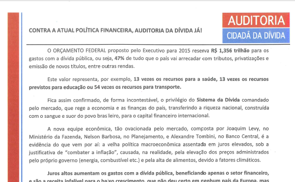 Contra a politica financeira AUDITORIA JÁ – FEV.2015