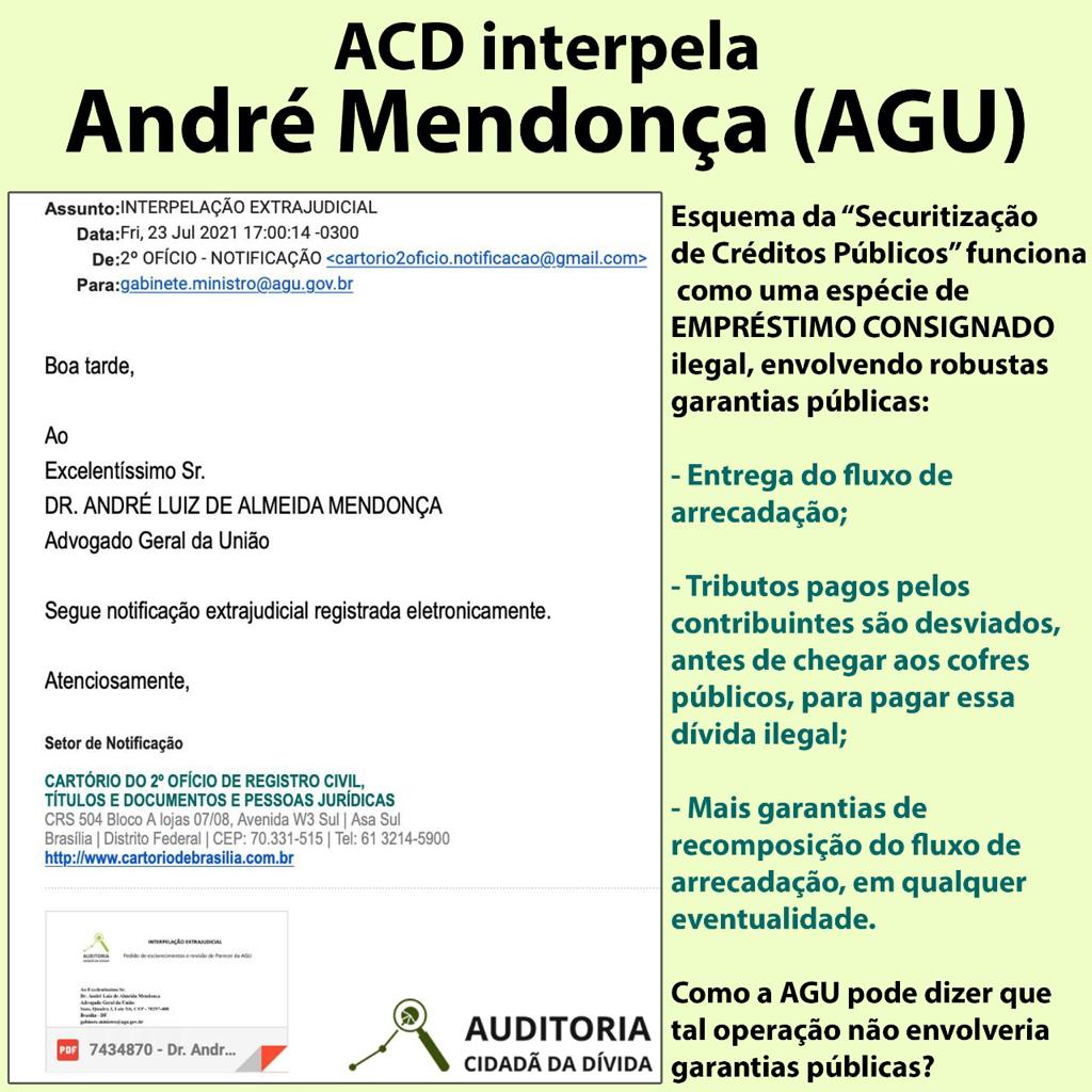ACD interpela André Mendonça (Advogado Geral da União) sobre posição da AGU relativa a esquemas de securitização
