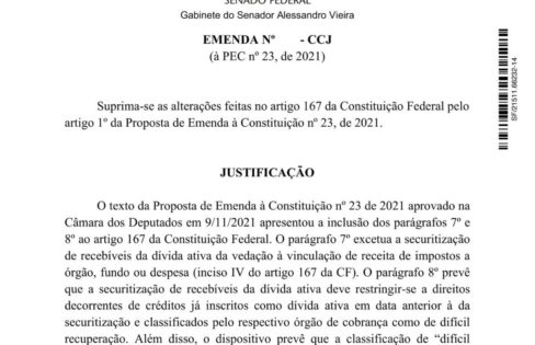 Senador Alessandro Vieira apresenta emenda contra a Securitização na PEC 23