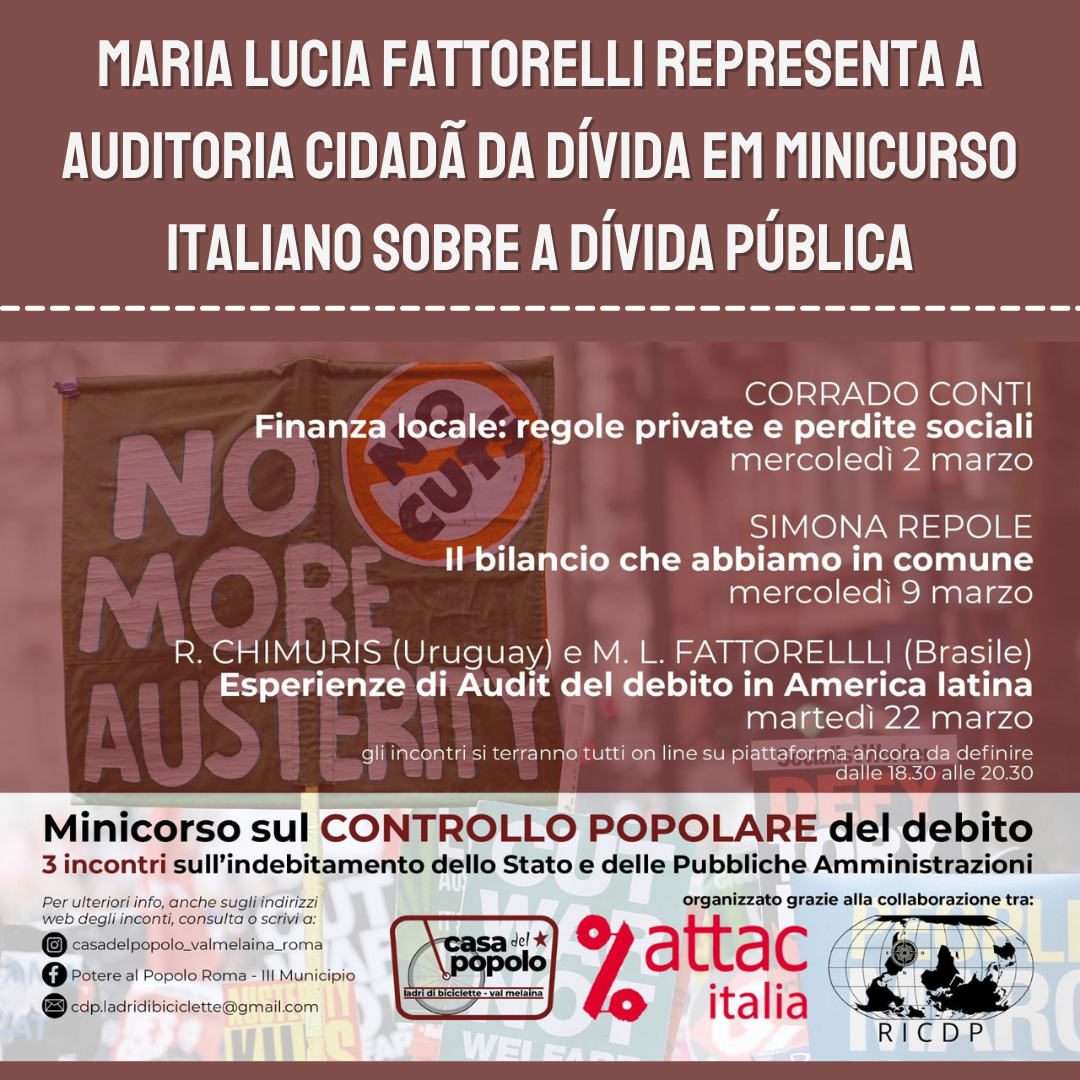 Fattorelli representa a Auditoria Cidadã da Dívida em minicurso italiano sobre a dívida pública