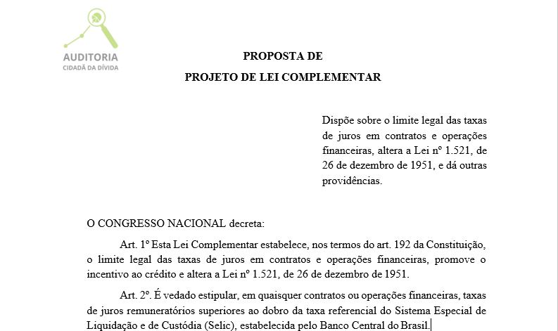 Proposta Legislativa para Projeto de Lei Complementar pelo Limite dos Juros no Brasil – 21.06.2022