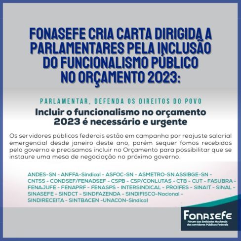 Fonasefe cria carta pela inclusão do funcionalismo no Orçamento 2023