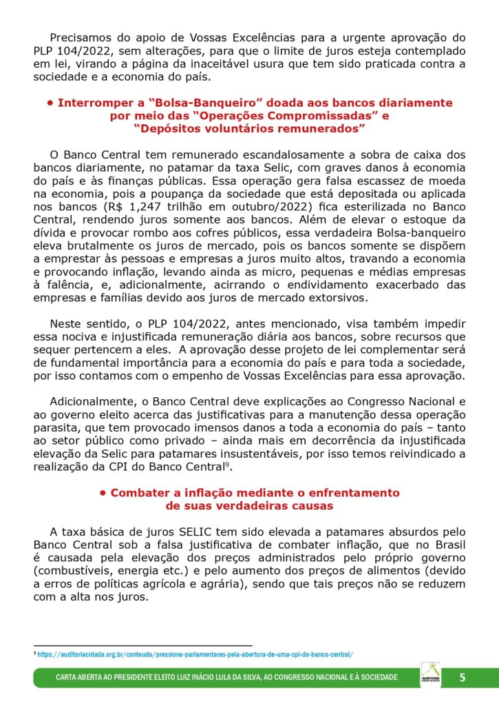 Carta Aberta Ao Presidente Eleito Luiz Inácio Lula Da Silva, Ao ...