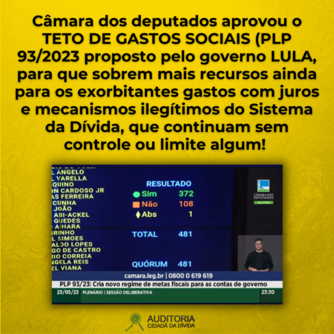 Lamentável! Câmara dos deputados aprovou o TETO DE GASTOS SOCIAIS (PLP 93/2023 proposto pelo governo LULA.