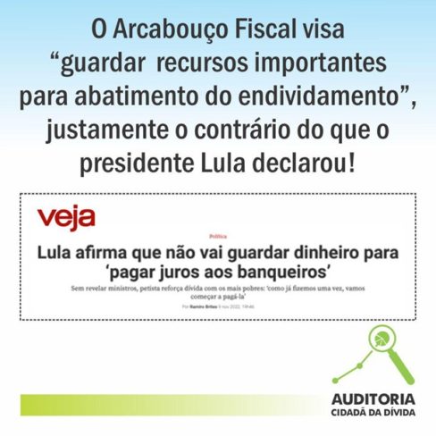 O Arcabouço Fiscal visa “guardar recursos importantes para abatimento do endividamento”, justamente o contrário do que o presidente Lula declarou!