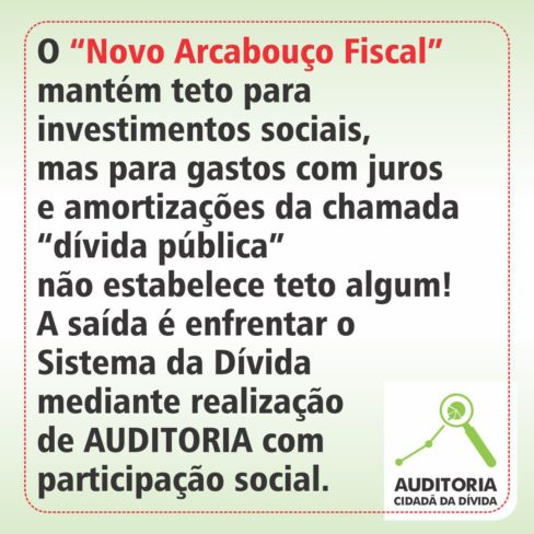 O “Novo Arcabouço Fiscal” mantém teto para investimentos sociais, mas para gastos com juros e amortizações da chamada “dívida pública” não estabelece teto algum!