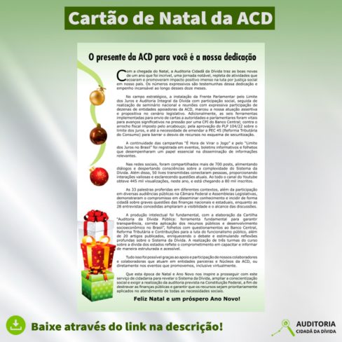 O presente de Natal da ACD para você e toda a sociedade brasileira é a nossa dedicação durante todos os dias de 2023