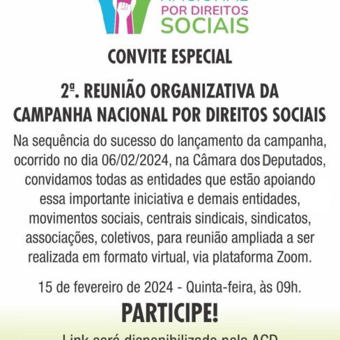 Reunião da Campanha Nacional por Direitos Sociais nesta quinta (15/02)