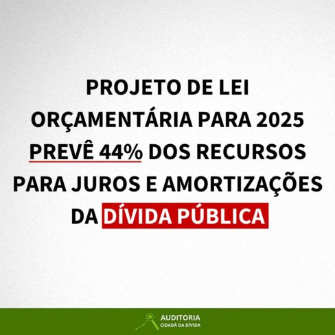 PROJETO DE LEI ORÇAMENTÁRIA PARA 2025 PREVÊ 44% DOS RECURSOS PARA JUROS E AMORTIZAÇÕES DA DÍVIDA PÚBLICA