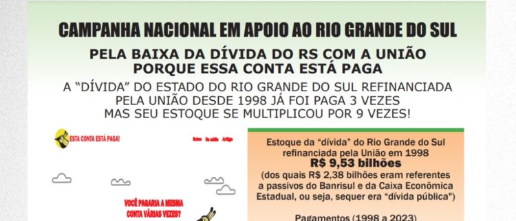 Novo folheto da campanha “A Conta Está Paga” intensifica a exigência pela BAIXA da dívida do RS