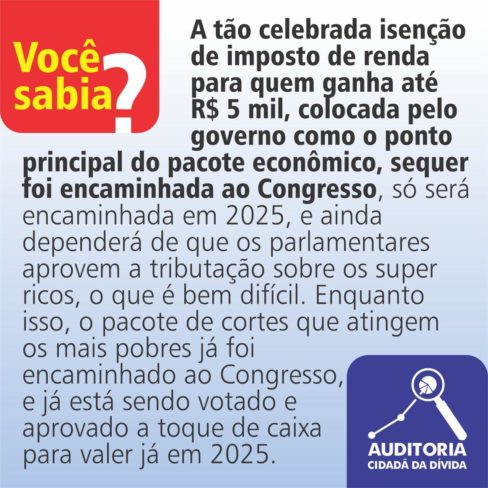 Isenção de imposto para quem ganha até R$ 5 mil não foi encaminhada ao Congresso