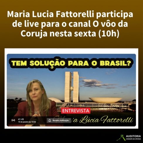 Maria Lucia Fattorelli participa de live para o canal O voo da Coruja nesta sexta (10h)