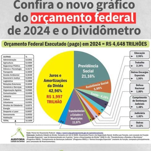 Confira o novo gráfico do orçamento federal de 2024 e o Dividômetro