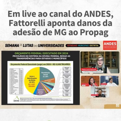Em live ao canal do ANDES, Fattorelli aponta danos da adesão de MG ao Propag