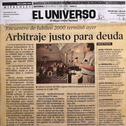 “Arbitragem justa para dívida” – Jornal El Universo – 13/03/2002