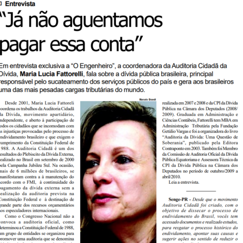 “Já não aguentamos pagar essa conta” – Jornal O Engenheiro – Entrevista Maria Lucia Fattorelli