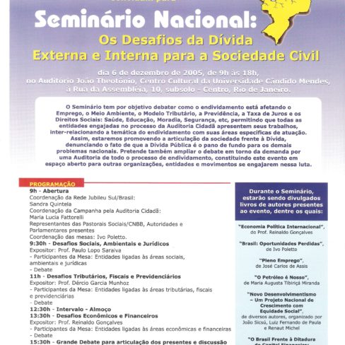 Seminário Nacional: Os desafios da Dívida Externa e Interna para a Sociedade Civil