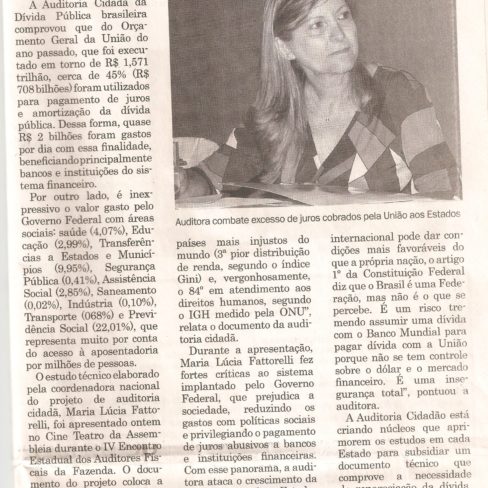 Portal O Dia “União gastou 45% do orçamento com juros e 2% com educação” – Maio/2012