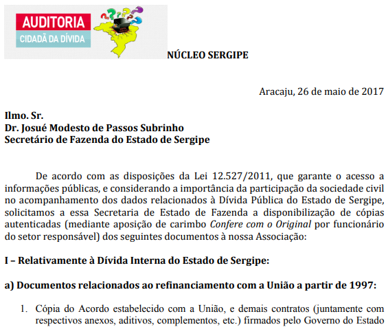 Núcleo Sergipe apresenta requerimento ao Secretário de Fazenda do Estado de Sergipe Núcleo Sergipe apresenta requerimento ao Secretário de Fazenda do Estado de Sergipe