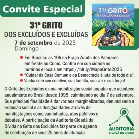 Participe do Grito dos Excluídos, que integra mobilizações dos 25 anos da ACD Participe do Grito dos Excluídos, que integra mobilizações dos 25 anos da ACD