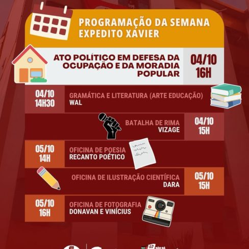 ROGRAMAÇÃO FINAL DE SEMANA DA OCUPAÇÃO EXPEDITO XAVIER