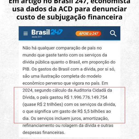 Em artigo no Brasil 247, economista usa dados da ACD para denunciar custo de subjugação financeira