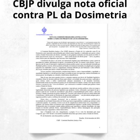 CBJP divulga nota oficial contra PL da Dosimetria