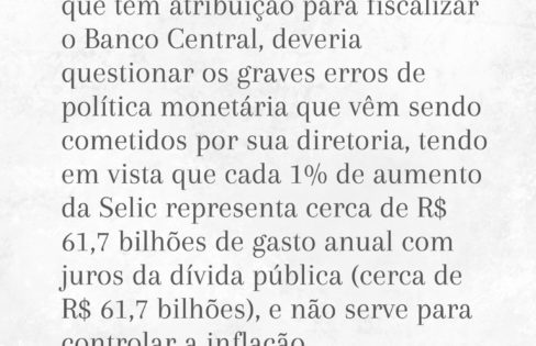 Em artigo para o Extra Classe, Fattorelli diz que TCU deveria questionar BC por erros na política monetária