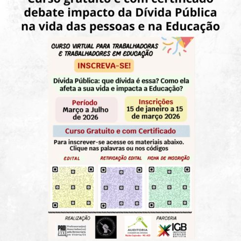 CURSO GRATUITO E COM CERTIFICADO DEBATE IMPACTO DA DÍVIDA PÚBLICA NA VIDA DAS PESSOAS E NA EDUCAÇÃO