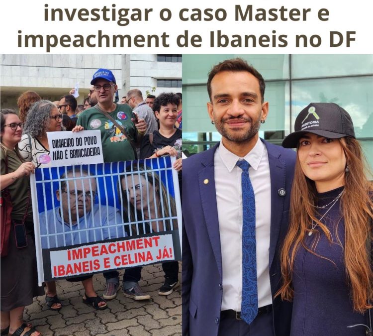 Protesto pede CPI para investigar o caso Master e impeachment de Ibaneis no DF