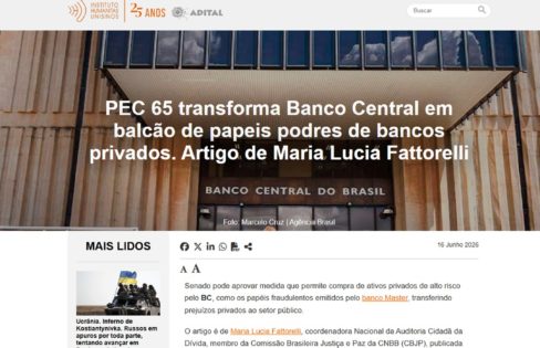 Instituto Humanitas Unisinos repercute artigo de Fattorelli contra a PEC 65