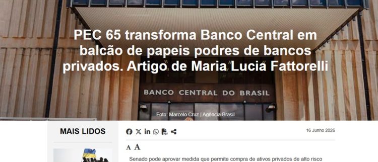 Instituto Humanitas Unisinos repercute artigo de Fattorelli contra a PEC 65