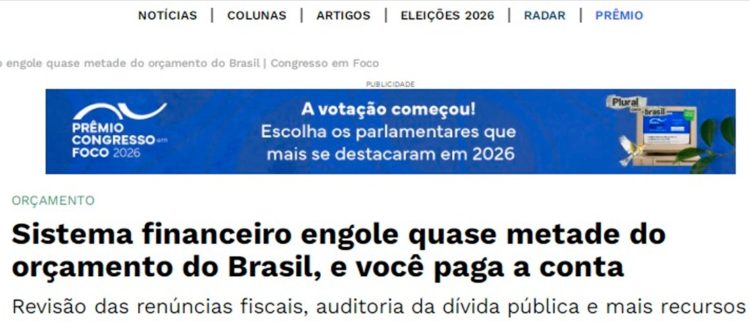 Portal Congresso em Foco pulica artigo de senadora defendendo a auditoria da dívida