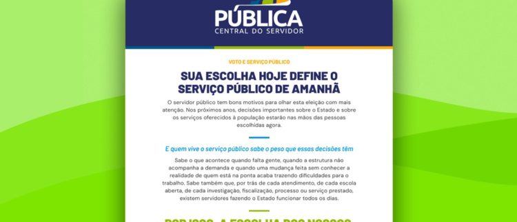 Eleições: Pública Central do Servidor divulga carta “Sua escolha hoje define o serviço público de amanhã”